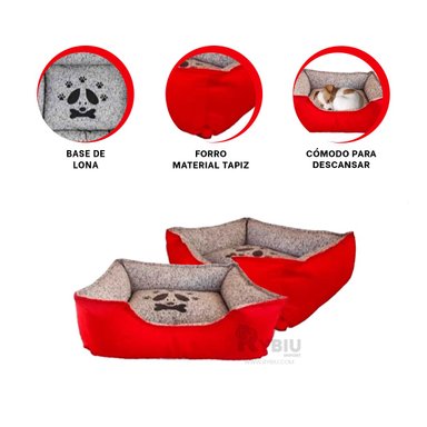 CAMA PERROS MA31036 RYBIU PET EN TALLA M COLOR ROJO + STICKERS