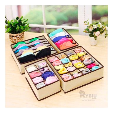 SET RYBIU HO32145 4 PIEZAS DE CONTENEDORES PARA CAJON BEIGE + REGALO AGENDITA