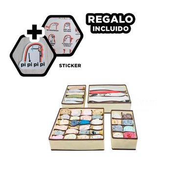 SET RYBIU HO32145 4 PIEZAS PARA ORGANIZACION DE PRENDAS EN BEIGE + REGALO STICKERS