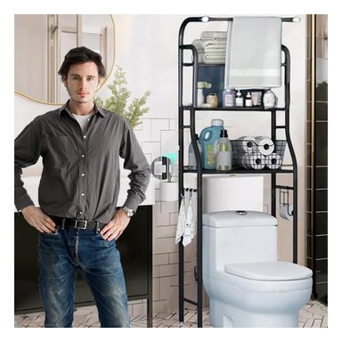 ESTANTE RYBIU HO32097 NEGRO BAÑO 3 NIVELES CON COLGADOR EN