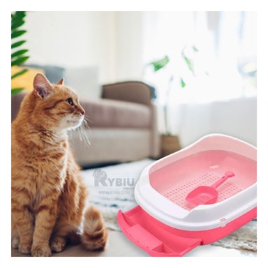 ARENERO GATO RYBIU MA30897 ABIERTO CON BANDEJA EXTRAÍBLE COLOR ROSADO