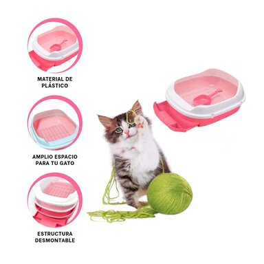 ARENERO GATO RYBIU MA30897 ABIERTO CON BANDEJA EXTRAÍBLE COLOR ROSADO - 3