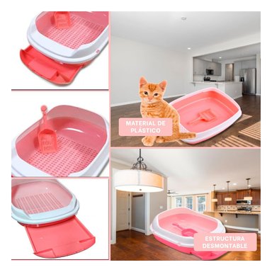 ARENERO GATO RYBIU MA30897 ABIERTO CON BANDEJA EXTRAÍBLE COLOR ROSADO - 5
