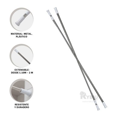 TUBO CORTINA RYBIU HO30831 ACCESORIOS BAÑO GRIS TUBO DURADERO 1.10M A 2.0M PLOMO + REGALO AGENDITA - 3