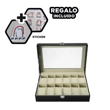CAJA PORTA RELOJ RYBIU BE30335 NEGRO MODERNO Y STICKERS