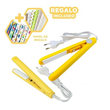 PLANCHA RYBIU BE30317 PORTATIL MINI CABELLO AMARILLO + PAPEL REGALO