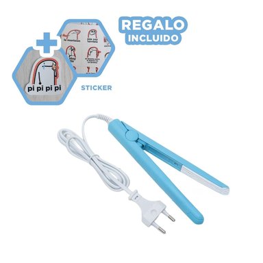 PLANCHA RYBIU BE30319 RESISTENTE ALISADOR MINI CELESTE + REGALO STICKERS