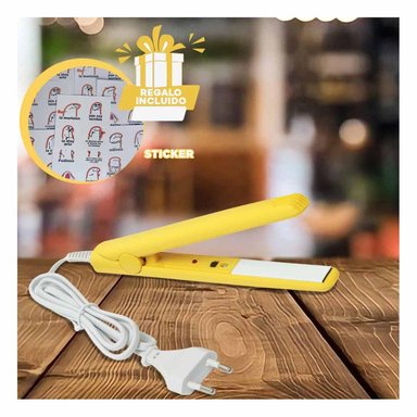 PLANCHA RYBIU BE30317 RESISTENTE ALISADOR MINI AMARILLO + REGALO STICKERS