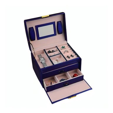 ORGANIZADOR DE JOYAS RYBIU BE30328 CUERO SINTETICO AZUL TRES NIVELES