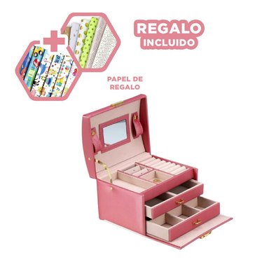 JOYERO RYBIU BE30330 ROSADO COMPACTO DE 3 NIVELES DE Y PAPEL DE REGALO