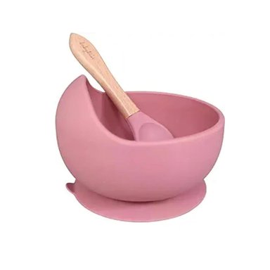 PLATO Y CUCHARA RYBIU BE32150 ROSADO SILICONA + STICKERS NIÑO