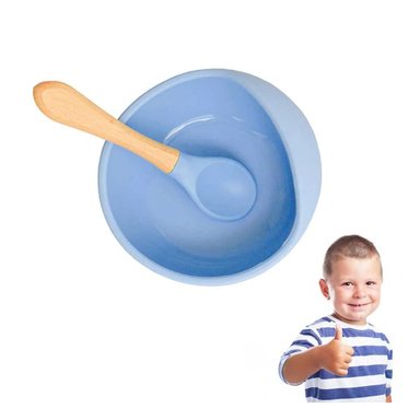 PLATO RYBIU BE32149 CELESTE + CUCHARA SILICONA + STICKERS NIÑO