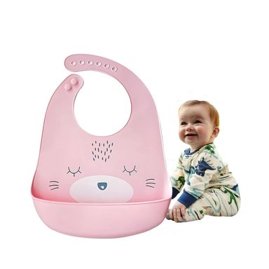 BABERO RYBIU ROSADO SILICONA RESISTENTE AL AGUA + STICKERS BEBE