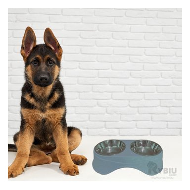 COMEDERO ACERO INOXIDABLE PERRO PC120 MASCOTA DOBLE CELESTE + STICKERS RYBIU