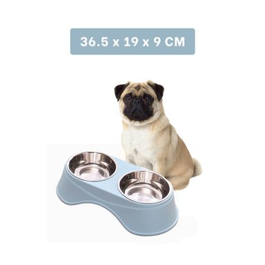 COMEDERO ACERO INOXIDABLE PERRO PC120 MASCOTA DOBLE CELESTE + STICKERS RYBIU - 4