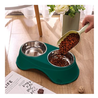 COMEDERO ACERO INOXIDABLE PERRO Y GATO PC120 ALTO DOBLE VERDE OSCURO RYBIU