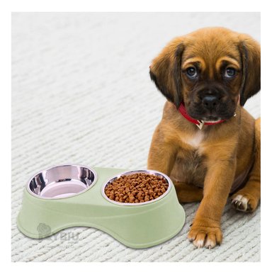 COMEDERO ACERO INOXIDABLE PERRO Y GATO PC120 MASCOTA DOBLE VERDE CLARO + STICKERS RYBIU