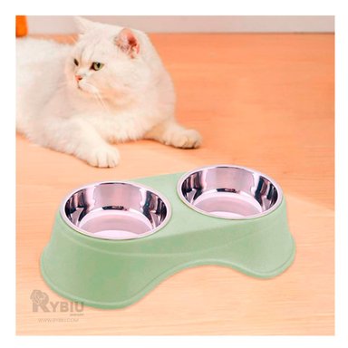 COMEDERO ACERO INOXIDABLE PERRO Y GATO PC120 SEPARADOR COMIDA COLOR VERDE CLARO + AGENDITA RYBIU