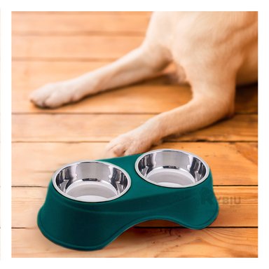 COMEDERO ACERO INOXIDABLE PERRO Y GATO PC120 DOBLE VERDE OSCURO Y STICKERS RYBIU