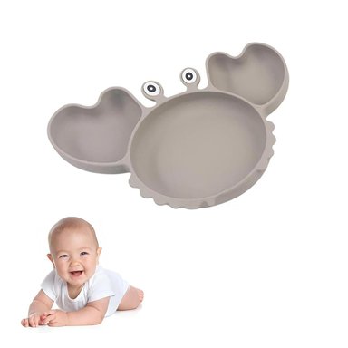 PLATO RYBIU CANGEJO BE32155 PLATEADO MATE VENTOSA SILICONA BEBE GRIS