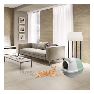 ARENERO GATO RYBIU MA30041 CON ABERTURA ÚTIL COLOR VERDE Y PLOMO + STICKERS