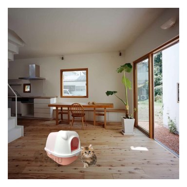 ARENERO GATO RYBIU MA30040 CON ABERTURA PARA REDUCIR OLORES DE COLOR ROSADO Y NARANJA + STICKERS