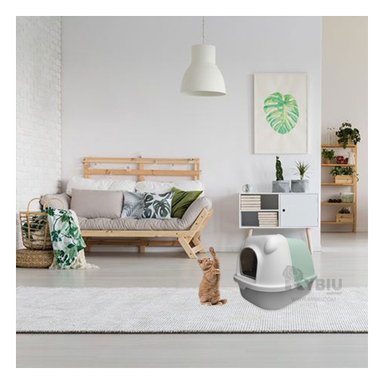 ARENERO GATO RYBIU MA30041 CON TAPA Y PALA ÚTIL VERDE PLOMO + PAPEL REGALO