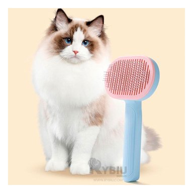 CEPILLO GATO RYBIU MA29962 CON MANGO ANTIDESLIZANTE ROSADO + PAPEL DE REGALO