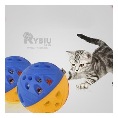 JUGUETE CASCABEL PERROS Y GATOS MA30034 RYBIU EN TONO AZUL Y AMARILLO SET DE 4
