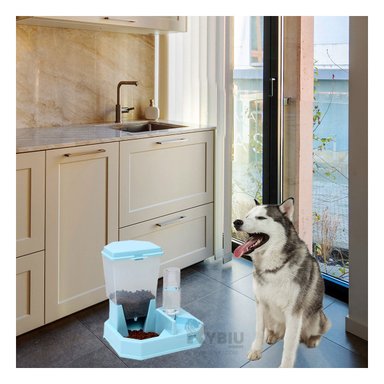 DISPENSADOR PERRO Y GATO MA29660 PRÁCTICO ALIMENTO CELESTE Y STICKERS RYBIU