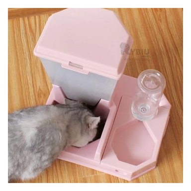 DISPENSADOR AGUA PERRO Y GATO MA29661 Y COMIDA AUTOMÁTICO ROSADO RYBIU