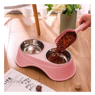 COMEDERO ACERO INOXIDABLE PERRO Y GATO PC120 DOBLE COLOR ROSADO Y STICKERS RYBIU - 3