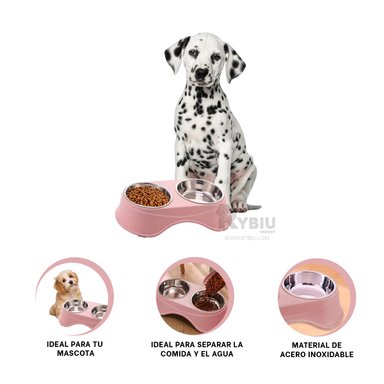 COMEDERO ACERO INOXIDABLE PERRO Y GATO PC120 DOBLE COLOR ROSADO Y STICKERS RYBIU - 4
