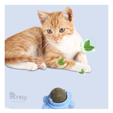 BOLA GATO MA29086 RYBIU CON BASE FIRME TONO CELESTE Y PAPEL DE REGALO