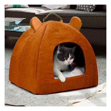 CAMA GATOS MA29089 RYBIU CERRADA EN FORMA DE IGLU PARA TALLA S TONO MARRON