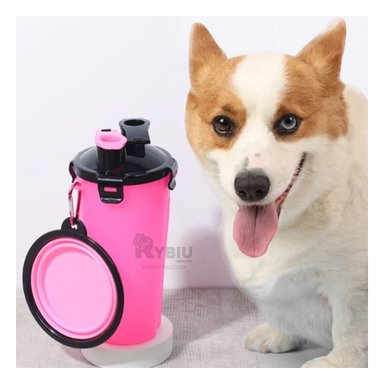 BEBEDERO PERRO Y GATO MA29627 PRÁCTICO PLATO MASCOTA ROSADO Y STICKERS RYBIU