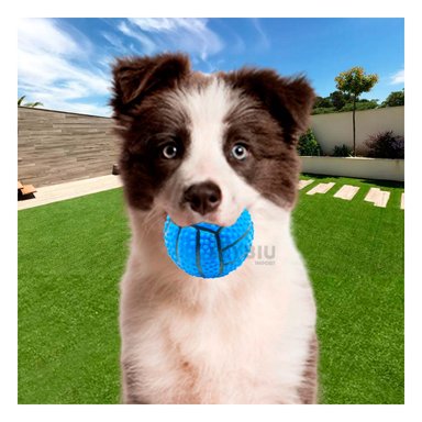 PELOTA CAUCHO PERROS MA29647 RYBIU A RAYAS CON RELIEVE Y SONIDO TONO AZUL
