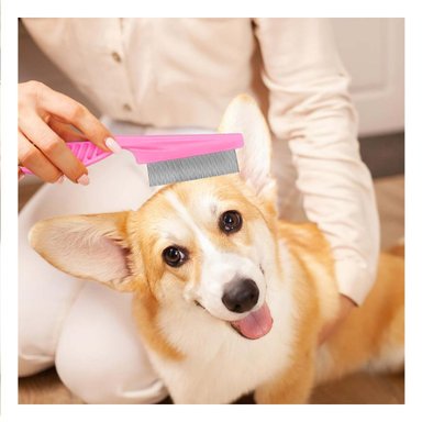 PEINE PERRO Y GATO RYBIU FINO COMPACTO ROSADO + PAPEL REGALO - 5