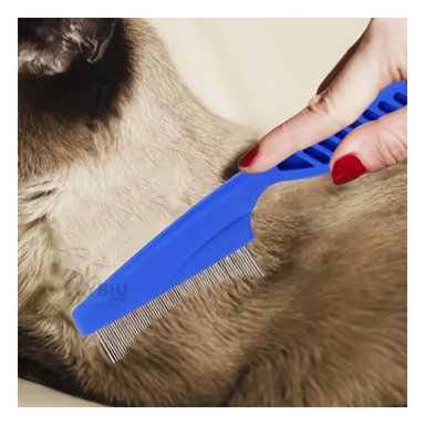 PEINE PERRO Y GATO RYBIU MA29620 FINO COMPACTO SACA PULGAS AZUL + PAPEL DE REGALO