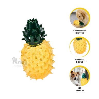 JUGUETE PERRO MA29626 RYBIU RESISTENTE CON FORMA PINA AMARILLO Y STICKERS