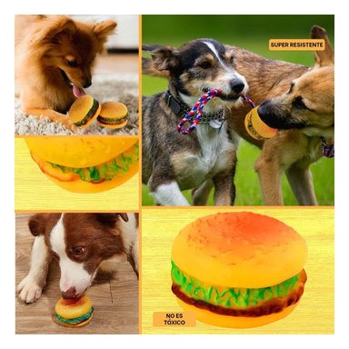 FIGURA DE GOMA PARA MASCOTAS CON DISENO DE HAMBURGUESA AMARILLO ENTRETENIDA - 5