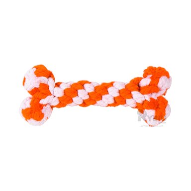 JUGUETE PERRO ALGODÓN MA29939 RYBIU FORMA HUESO TEJIDO NARANJA Y STICKERS