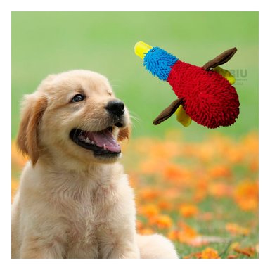 PELUCHE PERRO MA29949 RYBIU FORMA PATO ROJO CON CELESTE Y PAPEL REGALO