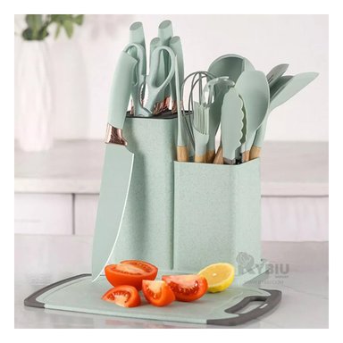 SET ACCESORIOS COCINA RYBIU CO29819 VERDE UTENSILIOS MULTIUSOS + REGALO AGENDITA