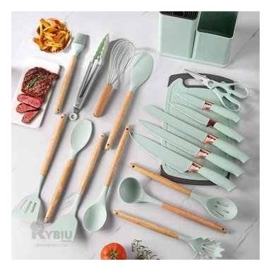 SET ACCESORIOS COCINA RYBIU CO29819 VERDE UTENSILIOS + REGALO STICKERS