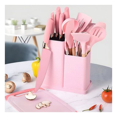 SET ACCESORIOS COCINA RYBIU CO29821 ROSADO UTENSILIOS + REGALO STICKERS - 2