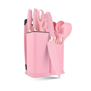 SET ACCESORIOS COCINA RYBIU CO29821 ROSADO UTENSILIOS + REGALO STICKERS - 3