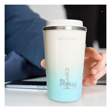 VASO DIGITAL TERMICO RYBIU CO30264 CELESTE CON BLANCO +PAPEL DE REGALO
