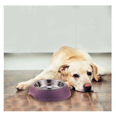 PLATO ACERO INOXIDABLE PERRO MA29885 DESMONTABLE TONO PÚRPURA Y STICKERS RYBIU