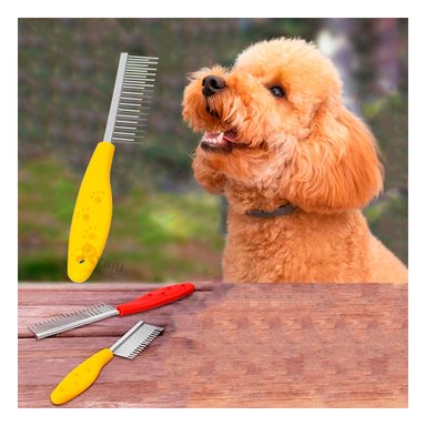 PEINE PERRO Y GATO RYBIU MA29639 PETS CON MANGO DE HUELLITAS AMARILLO + PAPEL DE REGALO